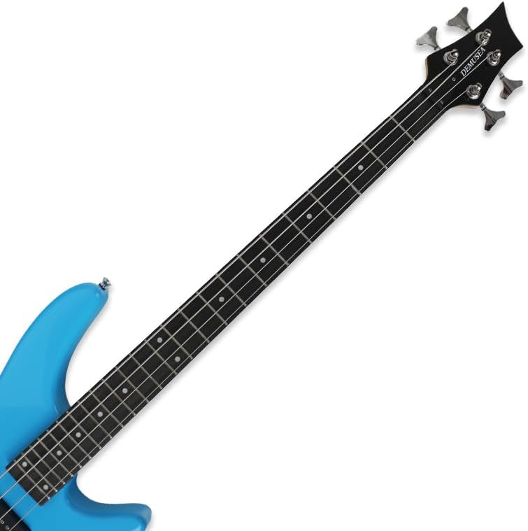 demusea electric bass guitar full size standard 4strings glossy blue 34inch scale length 24frets maple neck phoenix body fixed bridge 2V 2T control for beginner starter practice party show (BL-YIB30) - Image 4